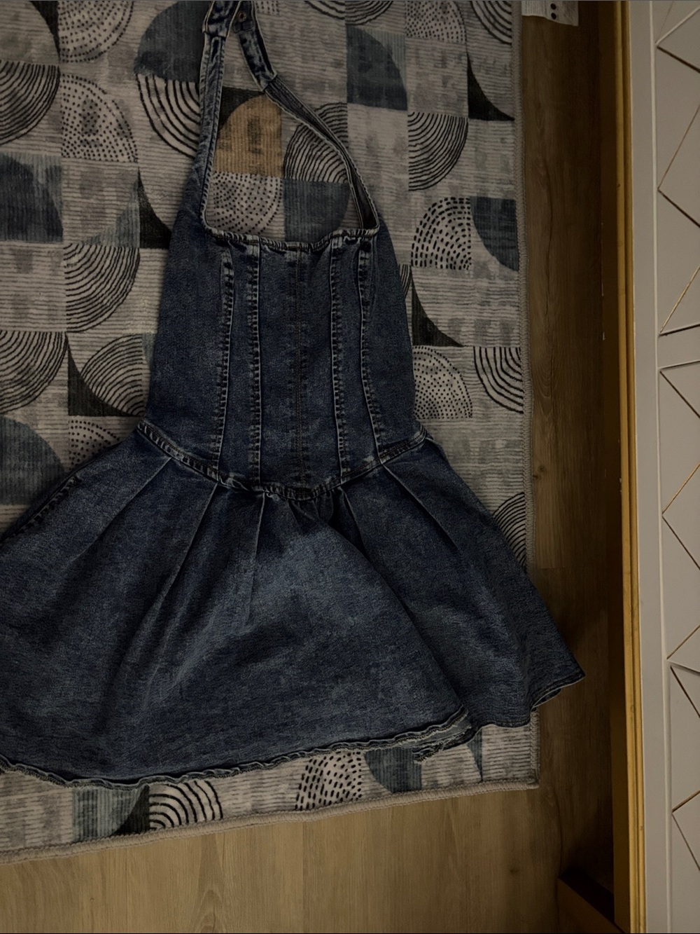 Denim Skirt Overall Dress in Dark Blue
